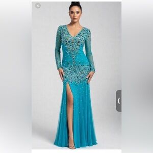 Putros Couture Designer Vintage Long Sleeve Embellished Gown, sz 8 NWOT